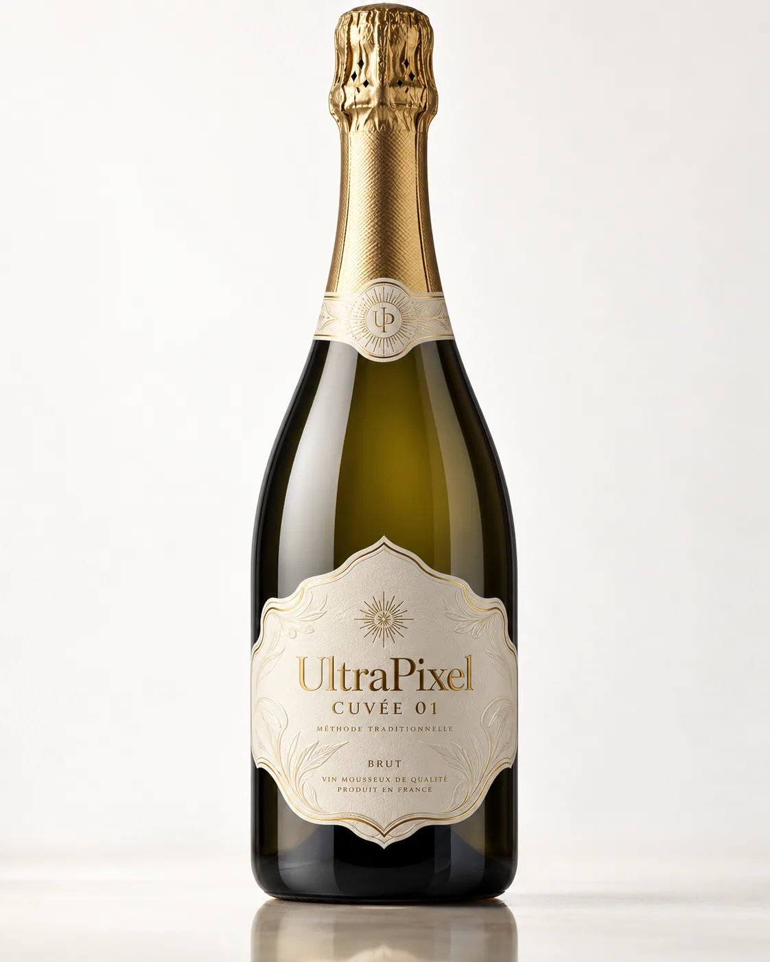 Vin effervescent, étiquette de forme et collerette