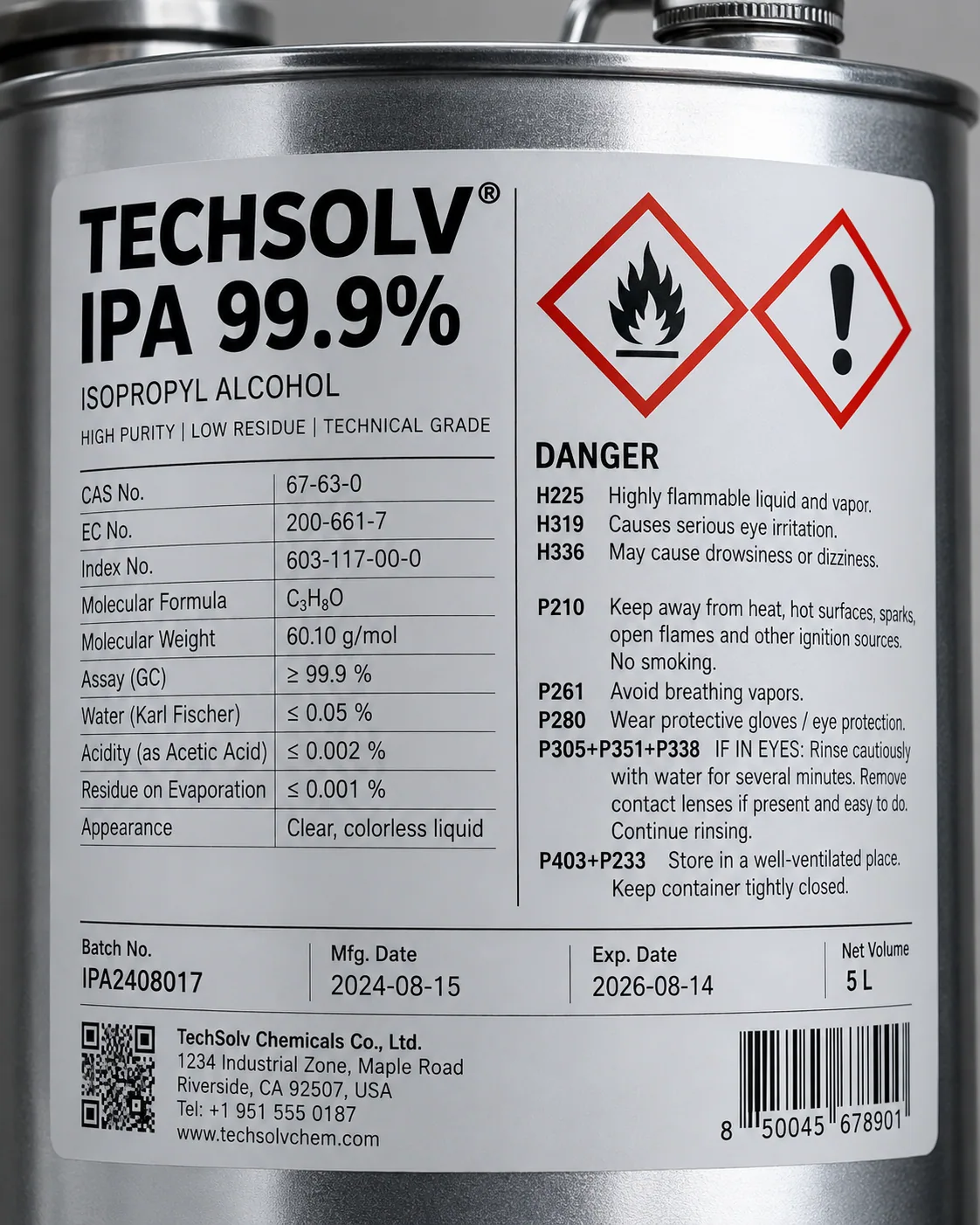 Étiquette de danger et de données techniques